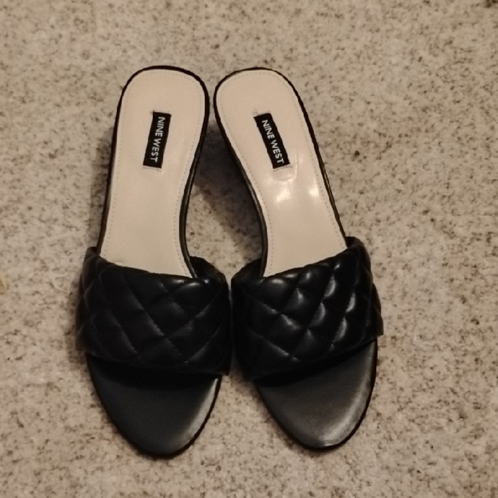 Nine West Black Quilted Mules
